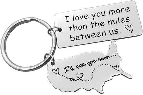 Xiahuyu Long Distance Relationship Gift Keychain I Love You More Than The Miles Between Us Keychain Going Away Gift Girlfriend Boyfriend Gifts Per...