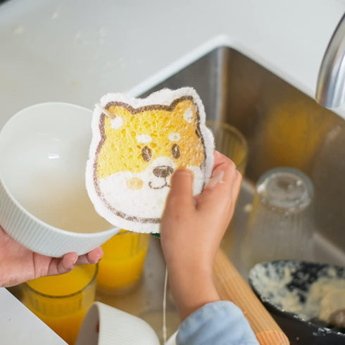 8 Pack Happy Dog Dishwashing Sponges Natural Wood Pulp Fiber High Efficient Absorbing Cute Shape Sponges for Kitchen and Household Cleaning...