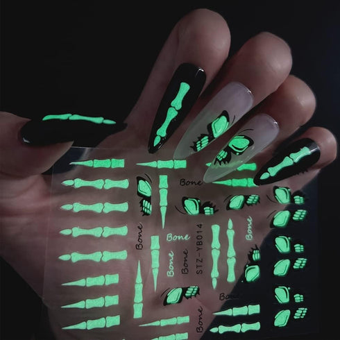 Halloween Nail Art Stickers, Luminous Halloween Nail Decals 3D Self Adhesive Nail Art Supplies Halloween Glow in The Dart Nail Designs Halloween C...