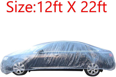 ESUPPORT Elastic Band Clear Plastic Disposable Universal Car Covers Rain Dust Garage Cover Waterproof Temporary 12ft X 22ft...