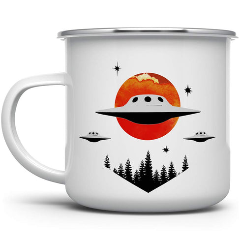 UFO Alien Extraterrestrial Paranormal Enamel Campfire Mug, Outdoor Camping Coffee Cup, Stars Space Nature Hiking Camp Lover Gift (12oz)...
