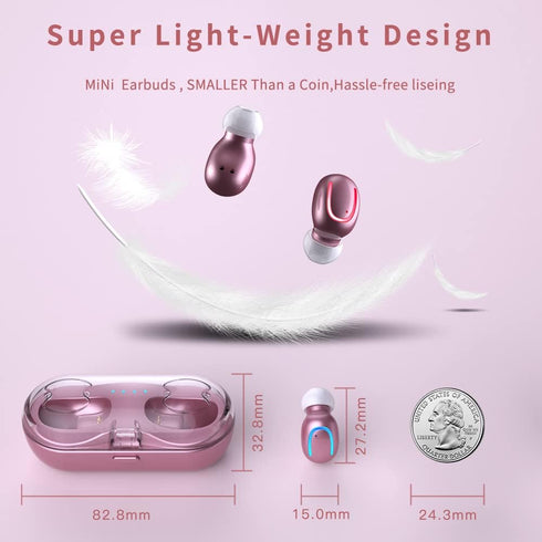 True Wireless Earbuds for Small Ears, Bluetooth Headphones 48h Playtime IPX7 Waterproof Sport Headphones in-Ear, with Mic Noise Cancelling for iPh...