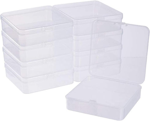 BENECREAT 10 Pack 3.74x3.74x1.18" Square Clear Plastic Bead Storage Containers Box Case with lid for Crafts, Beads, Coins, Jewelry and Watch Findi...