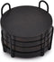 Acacia Wood Black Coaster Set of 4 with Iron Holder Coffee Table Décor Tabletop Protection Décor (Coaster Size - 4" x 4" x 0.5", Holder Sze - 4.5"...