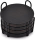 Acacia Wood Black Coaster Set of 4 with Iron Holder Coffee Table Décor Tabletop Protection Décor (Coaster Size - 4" x 4" x 0.5", Holder Sze - 4.5"...