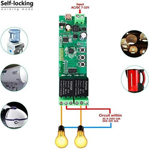 2-Channel WiFi Smart Switch Relay Module, TUYA/Smart Life App for Smart Home Remote Control, Momentary Time Adjustable, Compatible with Alexa/Goog...