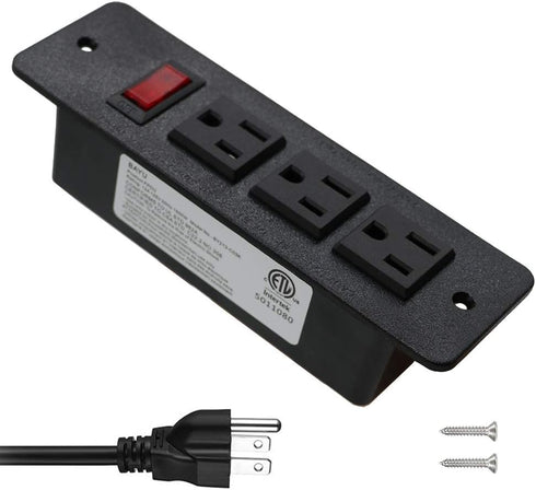 Recessed Power Strip Countertop Power Grommet Desk Mountable Power Strip Behind Drawer Outlets for Cabinet Sofa Shelf UL/ETL Certificated Black...