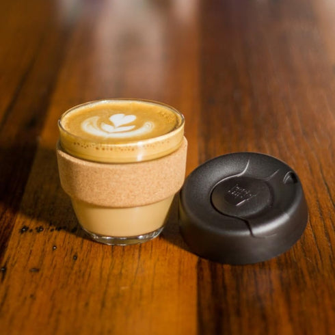 KeepCup Brew Cork - Reusable Coffee Cup Tempered Glass and Natural Cork, Extra Small 6oz/177ml - Black...