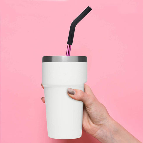 Senneny Set of 5 Stainless Steel Straws with Silicone Flex Tips Elbows Cover, 2 Cleaning Brushes and 1 Portable Bag Included (Colorful)- 8mm diame...