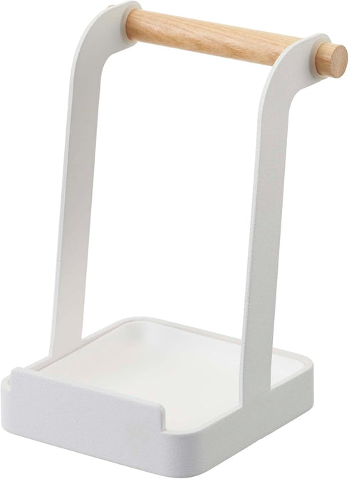 Yamazaki Home Ladle & Lid Rest - Kitchen Utensil Organizer Stand for Cooking Steel + Wood White...