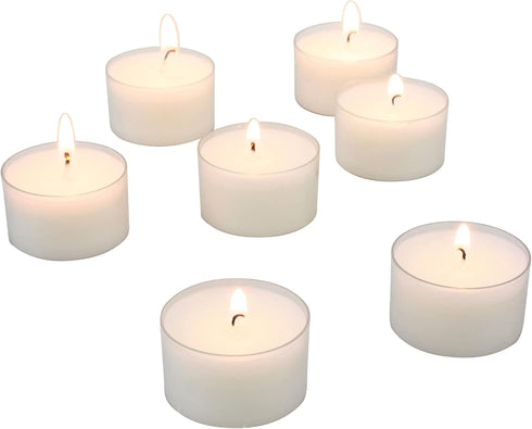Stonebriar 48 Count White Unscented Smokeless Long Burning Clear Cup Tea Light Candles with 8 Hour Burn Time...