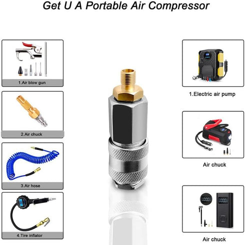 1Pack Tire Inflator Electric Portable Air Compressor Adapter,Schrader Valve to 3 in 1 Quick Connector Coupler, Covert Your Air Pump to Pneumatic T...