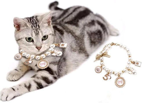 Dog Pearl Collars Princess Bow Necklace Pet Pearl Necklace DogCute Collar Puppy Accessories Cat Jewelry Pearl Neck Strap for Dog Cat (M)...