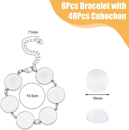 DICOSMETIC 8Pcs Cabochon Bracelet Making Kit Bracelet Bezel Settings Stainless Steel Cabochon Tray Bracelets with Glass Cabochons for Jewelry DIY ...