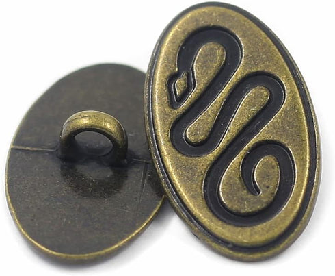 Bezelry 12 Pieces Sidewinder Snake Oval Metal Shank Buttons. 25mm (1 inch) (Antique Brass)...