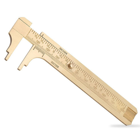 Brass Pocket Caliper with Double Scale Sliding Gauge Bead Measuring Tool Millimeter Gauge Mini Brass Vernier Caliper Brass Ruler, Gold Ruler for M...