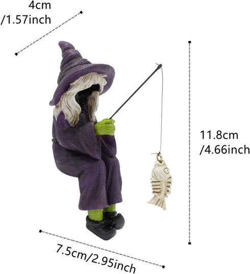 Fishing Witch Skeleton Garden Accessory, Mini Witch Fisher Sculpture Ornaments for Outdoor Garden Yard Lawn Pond Waterfalls Pool...
