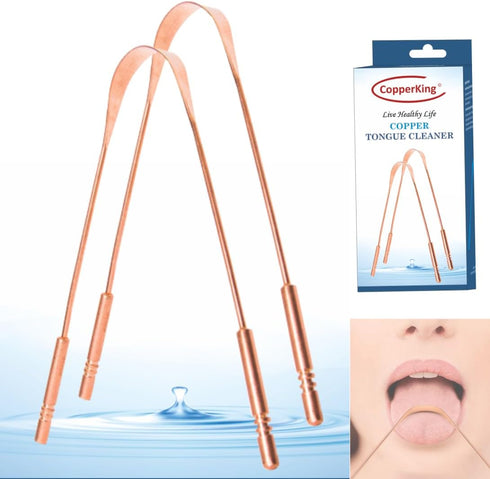 Pure Copper Metal Tongue Cleaner Set of 2 Pack for Adults Tongue Scraper Easy to Use, Ayurvedic Tongue Cleaners for Better Oral Care & Hygiene wit...
