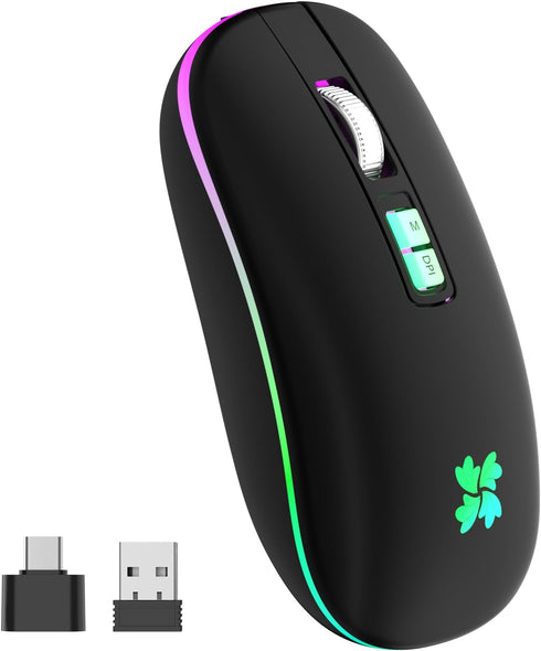 besky Wireless Mouse Rechargeable, Backlit LED Portable Silent Computer Mouse for Laptop, PC, MacBook, Chromebook, Notebook, 2.4G USB Cordless Mou...