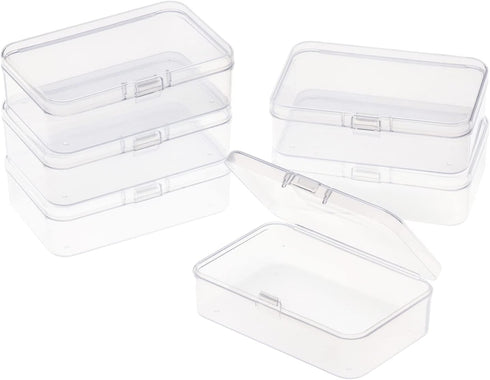 ISKYBOB 6 Packs Rectangle Small Clear Plastic Storage Containers Box Case with Hinged Lid Crafts Organizer for Crayons, Bobby Pin, Beads(3.4 x 2.2...