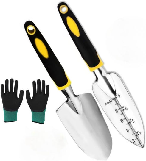 Hand Shovel Garden Trowel Bend Proof and Rust Proof Small Hand Tools for Weeding, Transplanting, Digging,2 Piece Cast-Aluminum Heavy Duty with Sof...