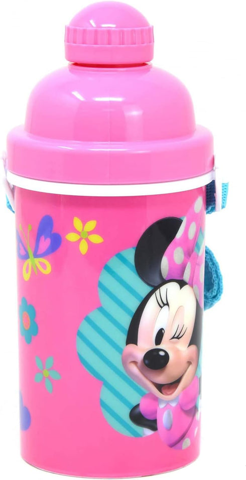 GRANSHOP Disney Classic Minnie Carrying Strap One Touch Water Bottles with Reusable Built in Straw - Safe Approved BPA Free, Easy to Clean (Minnie...