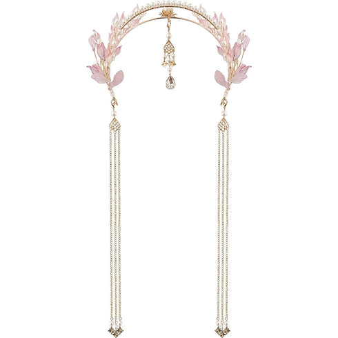 Tassel Fake Earrings Hairband Chinese Style Leaf Long Tassel Headband Hanfu Style Headband Travel Photography Fairy Hair Jewelry (Metal color : 1)...