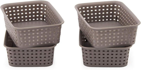 EZOWare Gray Plastic Knit Storage Trays, Desk Drawer Divider Bin for Office School Supplies Organizer - Pack of 4 (7.7x5.3x2.4 Inch)...
