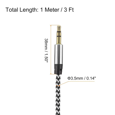 MECCANIXITY Aux Cable 3.5mm Male to Male Nylon Braided 3Ft 3 Pole Hi-Fi Stereo Sound Auxiliary Cord Silver for Earphones, Smart Phones, Home/Car S...