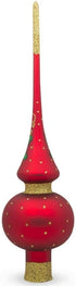 Santa and Mistletoe on Red Mouth Blown Glass Christmas Tree Topper 11 Inches...