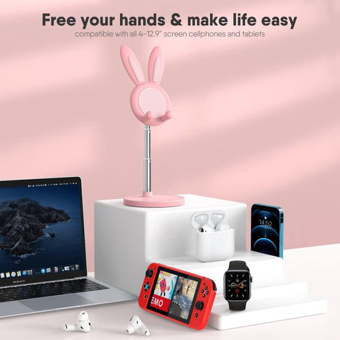 OATSBASF Cell Phone Stand, Adjustable Cute Bunny Phone Stand for Desk, Kawaii Phone Holder Stand, Compatible with All Mobile Phones, iPhone, Kindl...