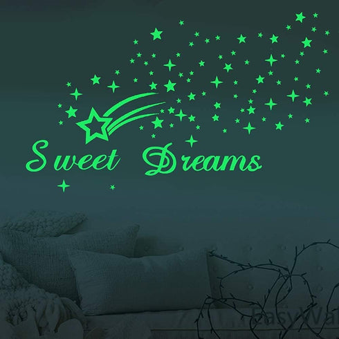 121Pcs Glow in The Dark Ceiling Wall Stickers Stars and Words - Sweet Dreams - Glowing Wall Decor for Kids Nursery Bedroom Living Room...