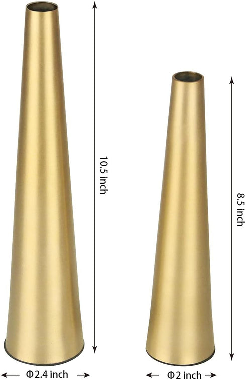 Vixdonos 10.5/8.5 inch Gold Metal Vase Small Dried Flower Vase Set of 2 Taper Vase for Wedding Table Centerpiece Decorations, Home Decor (Gold)...