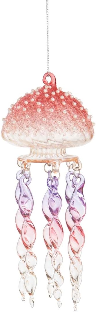 C&F Home Merry Coastmas Jellyfish Seafoam Pink 6 Inch Glass Decorative Hanging Nautical Christmas Ornament...