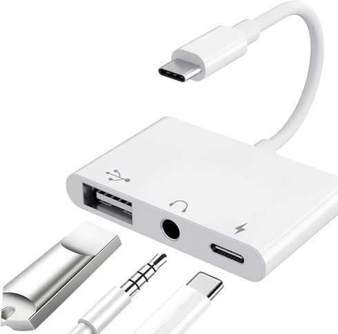 USB C to USB Adapter for MacBook, 3-in-1 USB C to USB-A OTG Splitter with 3.5mm Audio Jack and PD Fast Charging Port Compatible with iPhone 15, iP...