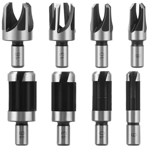 Homaisson 8 Pcs Wood Plug Cutters, 1/4, 3/8, 1/2, 5/8 Drill Bit Set with Wooden Box, Straight and Tapered Cutting Tools for Woodworking, Carbon St...