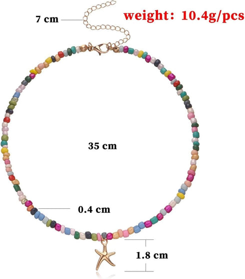 Boho Starfish Beaded Choker Necklace Summer Beach Cute Colorful Bohemia Pendant Necklace For Women Fashion Jewelry Gift...