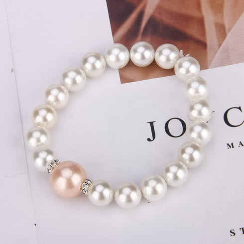 Pink White Shell Pearl Handmade Earrings Necklace Bracelet Jewelry Set for Women...