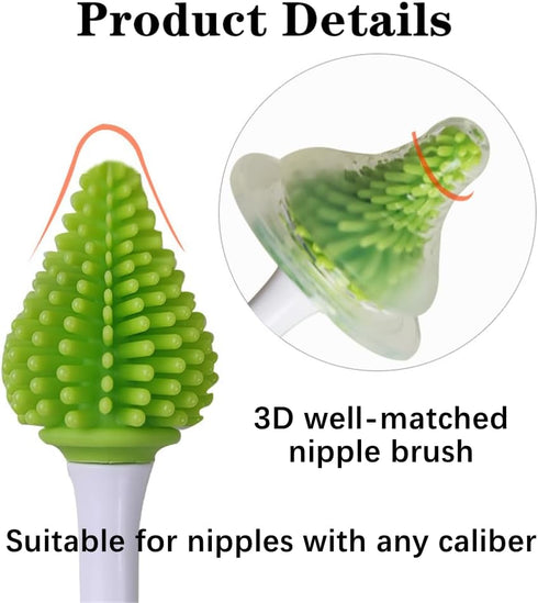 3 PCS Baby Bottle Cleaning Brush Durable Silicone Bottle Brush Silicone Bottles Cleaner Bottle Accessories-Bottle, Nipple and Straw Brushes for Wa...