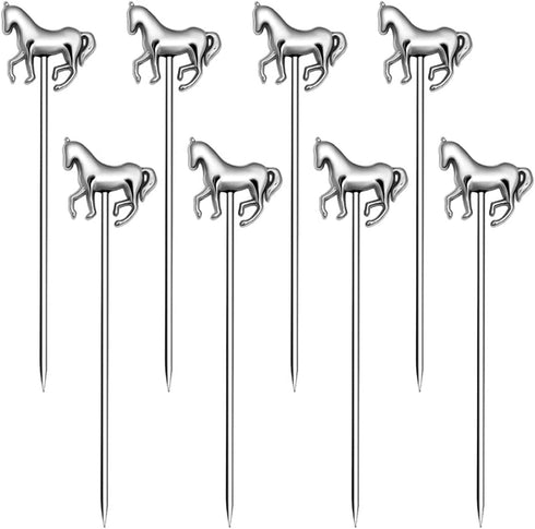 RRRuo Horse Cocktail Reusable Picks Martini Picks Fruit Toothpicks for Appetizers Olives Brandied Cherries Skewers 8 pieces (Silver)...