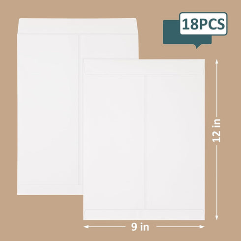 18Pcs 9x12 Catalog Envelopes, White Self Seal Security Envelopes, Manilla Envelopes, Printable White Envelopes, Gummed Closure Document Envelopes ...