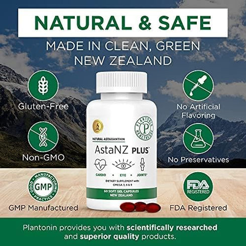 New Zealand - Astaxanthin 12mg from Microalgae Haematococcus Pluvialis - 60 Soft Gels - GMO & Gluten Free - Antioxidant - Supports Joint Mobility ...