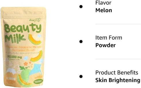 Beauty Milk Japanese Collagen MELON Drink - 50,000mg Hydrolyzed Collagen, 6.3 Ounce (Pack of 1)...