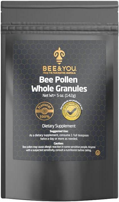 Bee and You - 100% Natural and Raw Bee Pollen Granules, Bee Pollen Supplement, Natural Superfood, Amino Acids, Antioxidants, Enzymes, Vitamin B, P...