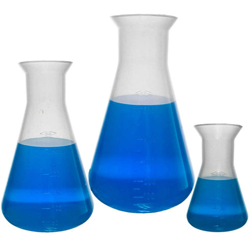 Plastic Erlenmeyer Flask Set - 3 Sizes - 50, 250, and 500ml, Karter Scientific 230C9...