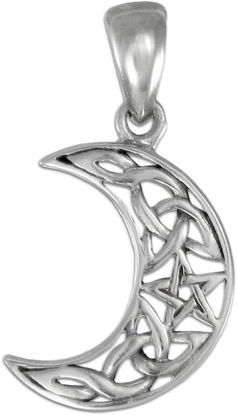 Small Sterling Silver Celtic Knot Crescent Moon Pentacle Pendant...
