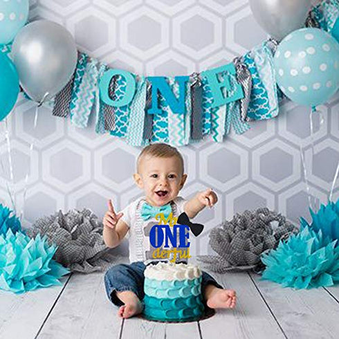 Joymee Mr Onederful Cake Topper,Double Sided 1st First Cake Decorations with Bowtie Gold Glitter Little Man Happy Birthday Handmade Ornaments for ...