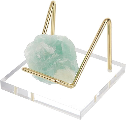 FINGERINSPIRE Acrylic Stone Display Stand 2.56x2.56x2inch Square Base Golden Iron Arm Mineral Specimens Display Easel Holders Item Stand for Gemst...