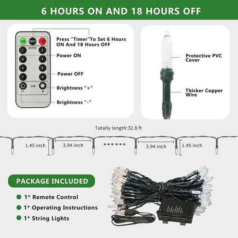 Christmas Lights 33ft 100 LED Outdoor String Lights 8 Modes with Timer Memory Function, USB & Battery-powered IP65 Waterproof Light for Christmas ...