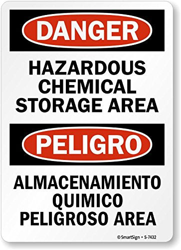 SmartSign 14 x 10 inch “Danger - Hazardous Chemical Storage Area” Bilingual OSHA Sign, Digitally Printed, 55 mil HDPE Plastic, Red, Black and Whit...